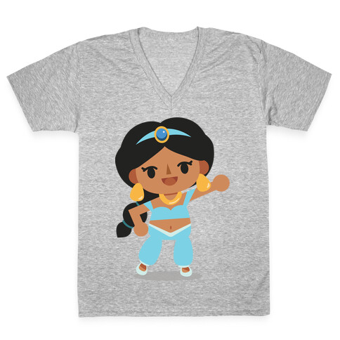 Princess Crossing Jasmine Parody Blue V-Neck Tee Shirt