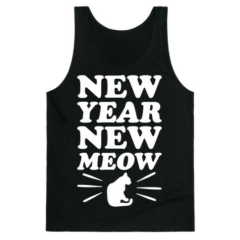 New Year New Meow White Print Tank Top