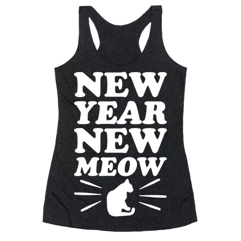 New Year New Meow White Print Racerback Tank Top