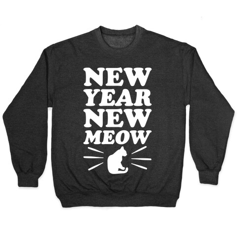 New Year New Meow White Print Pullover