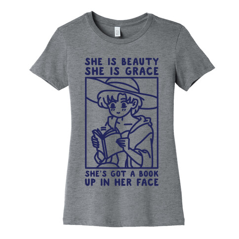 She is Beauty She is Grace She's Got a Book Up In Her Face Ami Womens T-Shirt