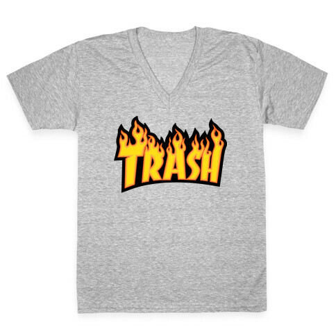 Trash Thrasher Logo Parody  V-Neck Tee Shirt