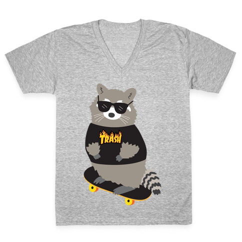 Skate Trash Raccoon Parody V-Neck Tee Shirt