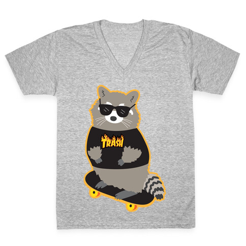 Skate Trash Raccoon Parody V-Neck Tee Shirt