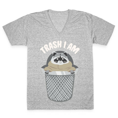 Trash I Am Raccoon Baby Yoda Parody White Print V-Neck Tee Shirt