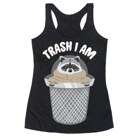 Trash I Am Raccoon Baby Yoda Parody White Print Racerback Tank Top