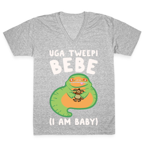 I Am Baby Jabba Parody White Print V-Neck Tee Shirt