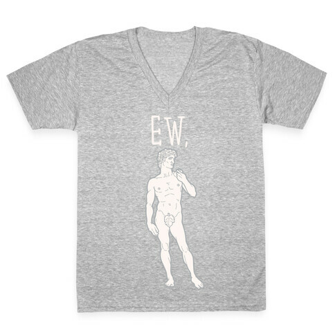 Ew David Parody White Print V-Neck Tee Shirt