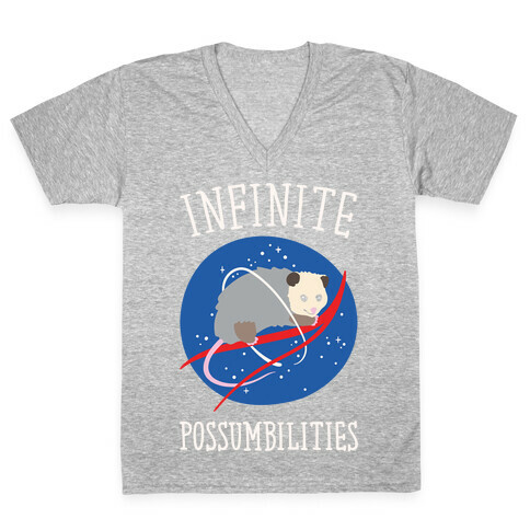 Infinite Possumbilities Parody White Print V-Neck Tee Shirt