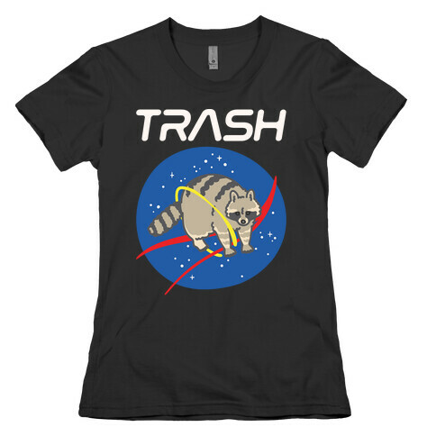 Trash Raccoon Nasa Logo Parody White Print Womens T-Shirt