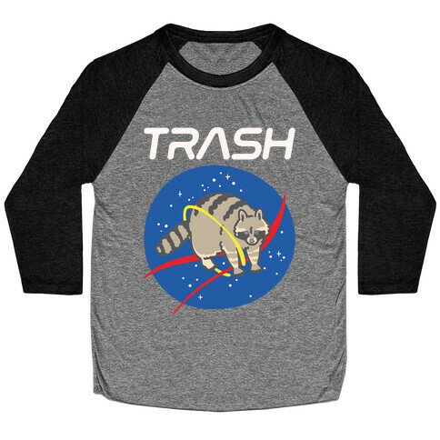 Trash Raccoon Nasa Logo Parody White Print Baseball Tee