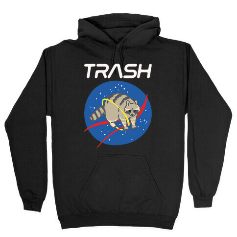 Trash Raccoon Nasa Logo Parody White Print Hooded Sweatshirt