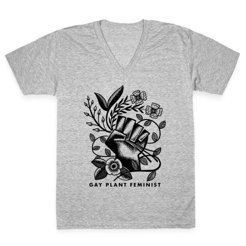 Gay Plant Feminist V-Neck Tee Shirt