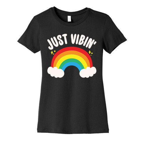 Just Vibin' Rainbow White Print Womens T-Shirt