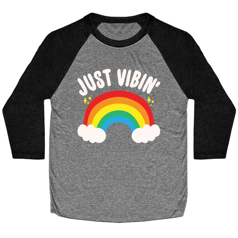 Just Vibin' Rainbow White Print Baseball Tee