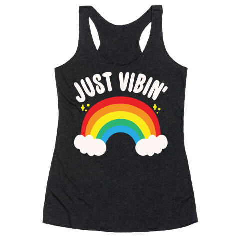 Just Vibin' Rainbow White Print Racerback Tank Top