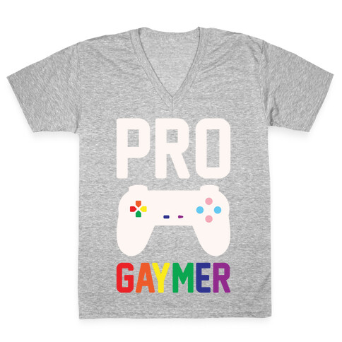 Pro Gaymer White Print V-Neck Tee Shirt