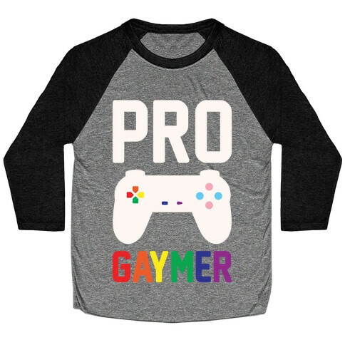 Pro Gaymer White Print Baseball Tee