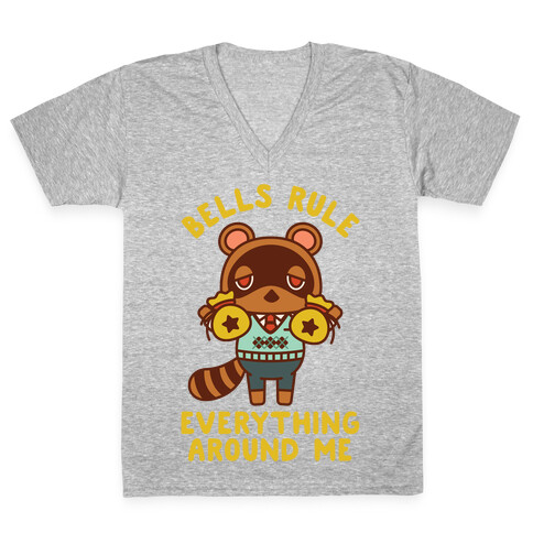 Bells Rule Everything Around Me Tom Nook V-Neck Tee Shirt