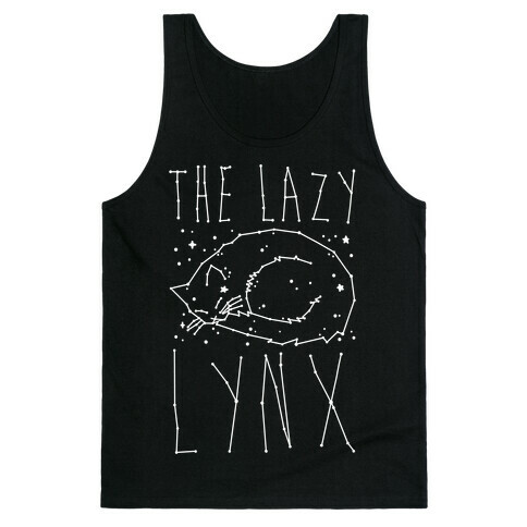 The Lazy Lynx Cat Constellation Parody White Print Tank Top