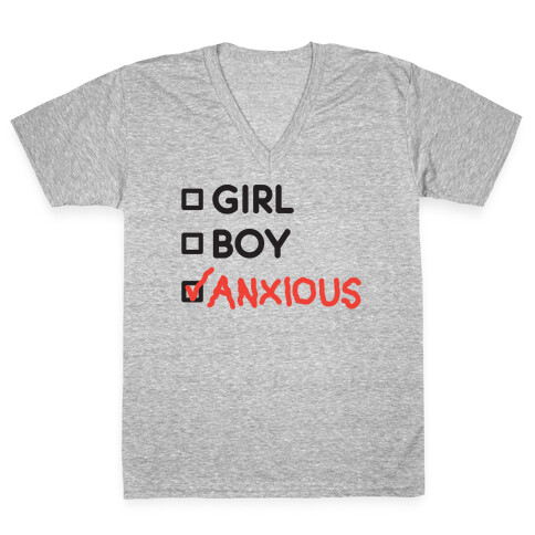 Girl Boy Anxious Gender List V-Neck Tee Shirt