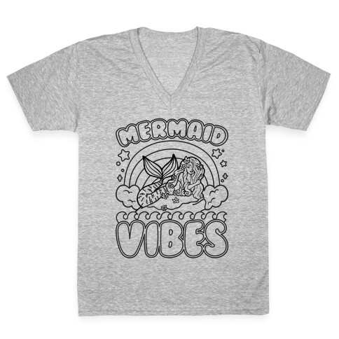 Mermaid Vibes Coloring Book Style Shirt V-Neck Tee Shirt
