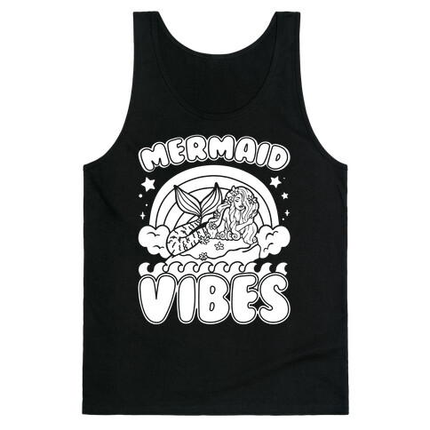 Mermaid Vibes Coloring Book Style Shirt White Print Tank Top