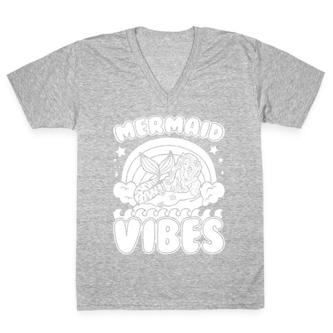 Mermaid Vibes Coloring Book Style Shirt White Print V-Neck Tee Shirt