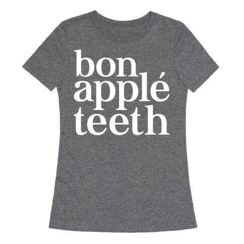 Bone Apple Teeth Parody White Print Womens T-Shirt