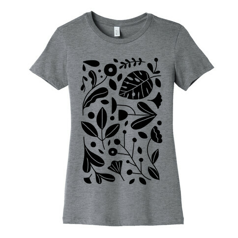 Black and White Plant Pattern Womens T-Shirt