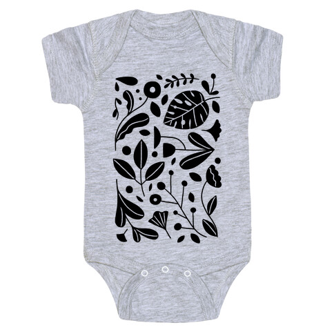 Black and White Plant Pattern Baby One-Piece