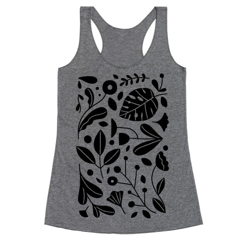 Black and White Plant Pattern Racerback Tank Top