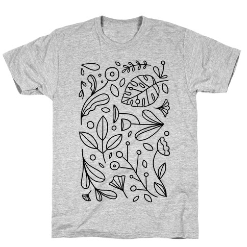 Black and White Plant Pattern T-Shirt