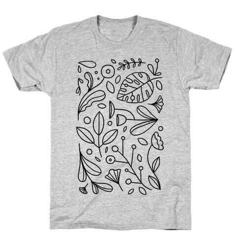 Black and White Plant Pattern T-Shirt