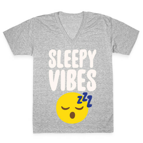 Sleepy Vibes White Print V-Neck Tee Shirt