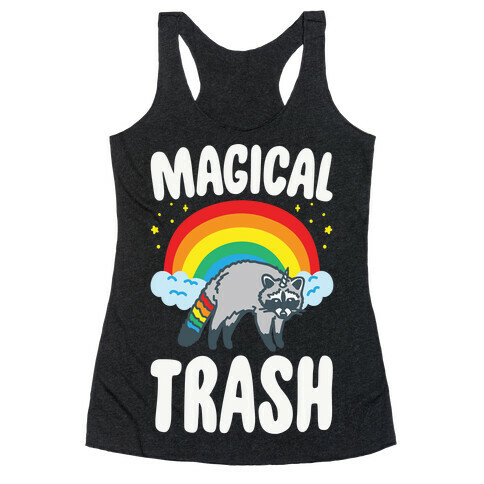 Magical Trash Raccoon White Print Racerback Tank Top