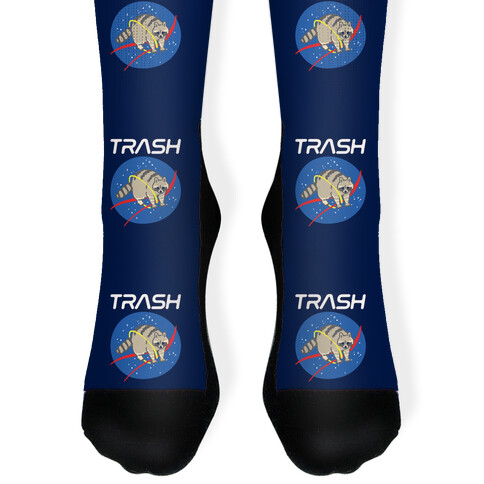 Trash Raccoon Nasa Logo Parody White Print Sock