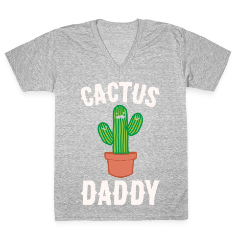 Cactus Daddy White Print V-Neck Tee Shirt