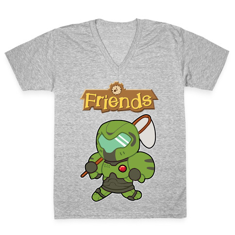 Best Friends Doomguy and Isabelle V-Neck Tee Shirt