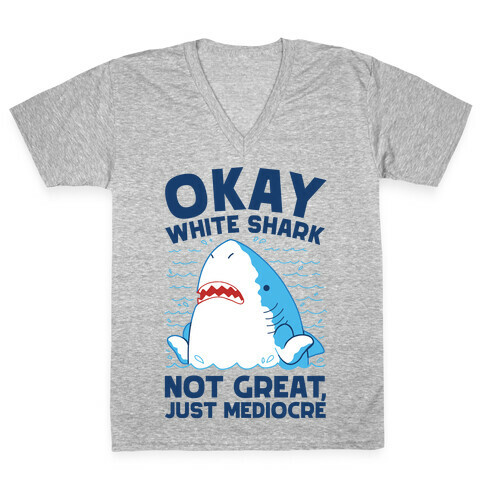 Okay White Shark V-Neck Tee Shirt