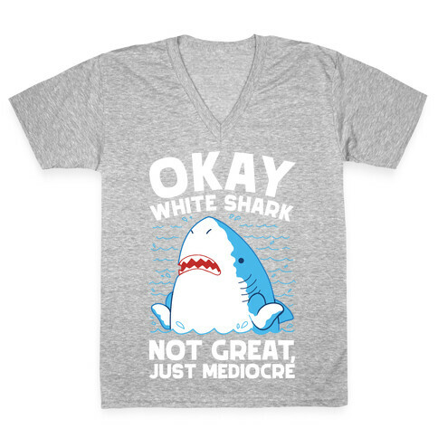 Okay White Shark V-Neck Tee Shirt