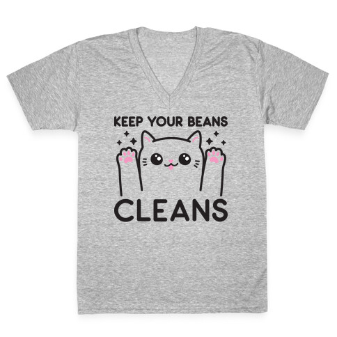 Keep Your Beans Cleans Cat V-Neck Tee Shirt