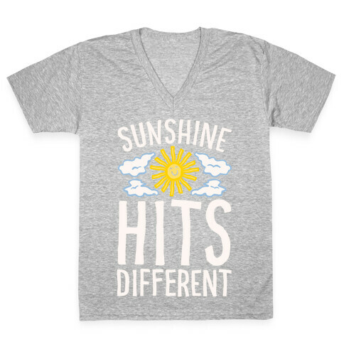 Sunshine Hits Different White Print V-Neck Tee Shirt