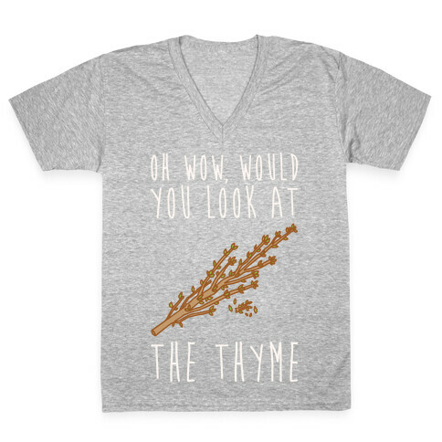 Oh Wow Would You Look At The Thyme White Print V-Neck Tee Shirt