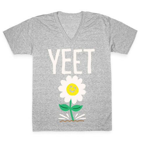 Yeet Flower Parody White Print V-Neck Tee Shirt