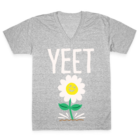 Yeet Flower Parody White Print V-Neck Tee Shirt