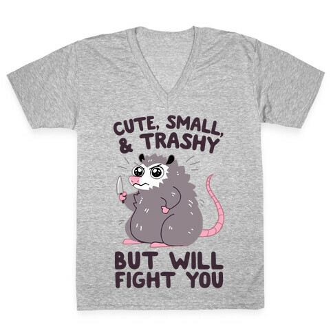 Cute, Small, & Trashy, But Will Fight You V-Neck Tee Shirt