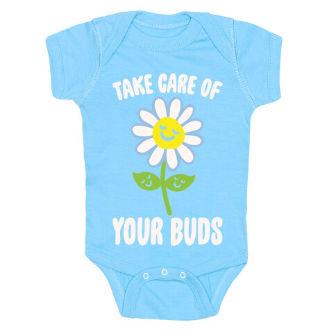 Take Care of Your Buds White Print Baby One-Piece