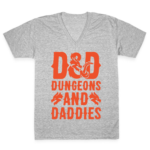 Dungeons and Daddies Parody White Print V-Neck Tee Shirt