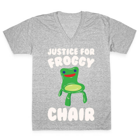 Justice For Froggy Chair Parody White Print V-Neck Tee Shirt